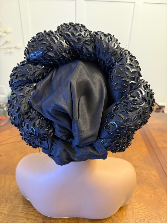 Black Beaded Turban Headwrap